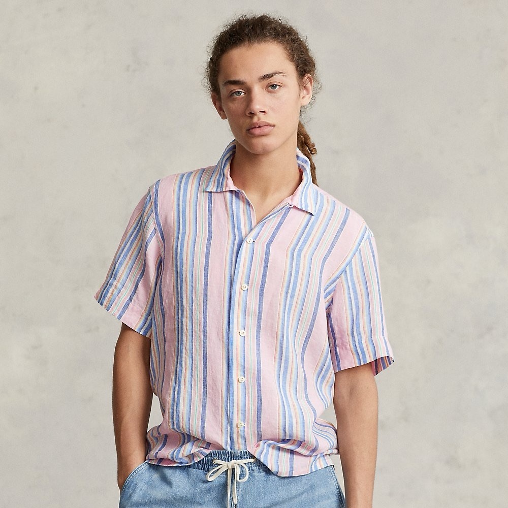 Polo Ralph Lauren 100% Linen Colorful Striped Button Down Short Sleeve Shirt XXL